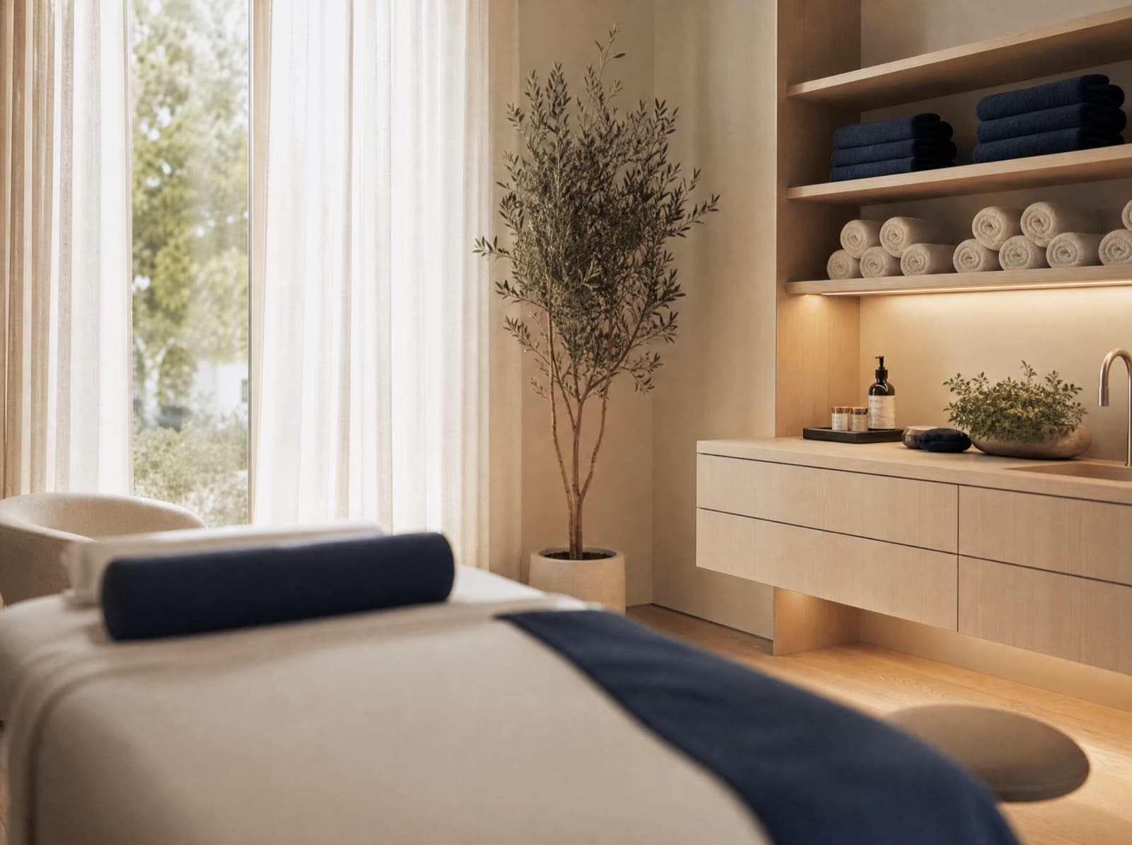A quiet treatment room prepared for a facial