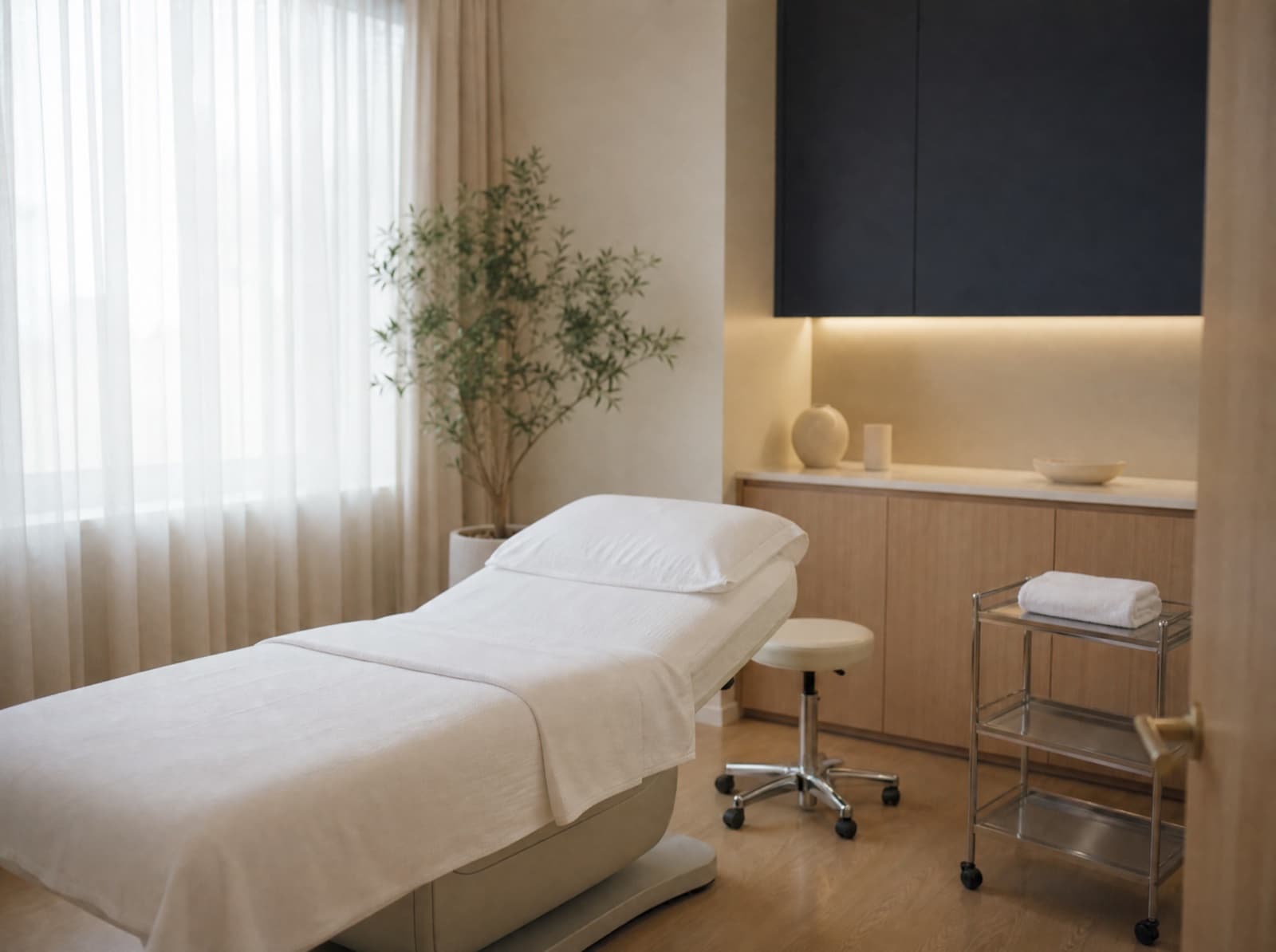 A treatment room prepared for a skin tightening session